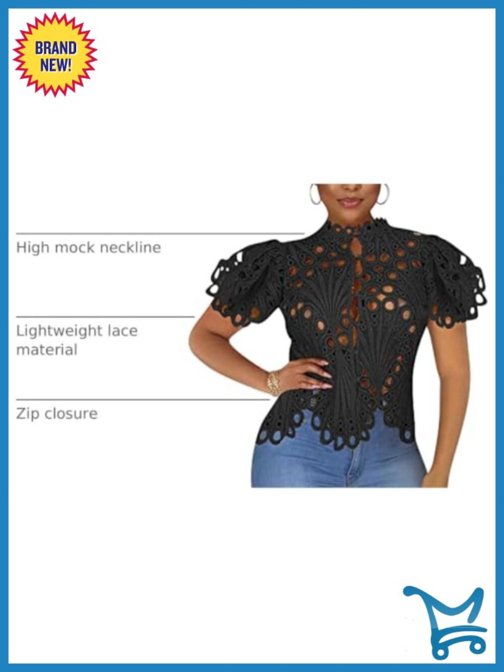 Lace Ruffle Puff Sleeve Button Down Top - Picture 3 of 6